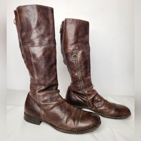 FIORENTINI+BAKER Brown Leather Tall Boots Zip Up Back and Zip Side sz 8 -7.5 8.5 - Picture 6 of 14